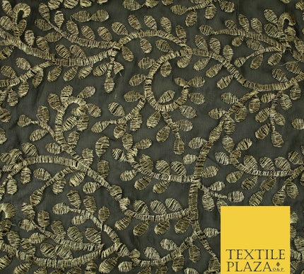 Black Metallic Floral Swirl Embroidery Bridal Wedding Dress Georgette Fabric