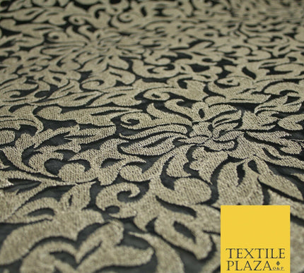 Black Metallic Floral Swirl Embroidery Bridal Wedding Dress Georgette Fabric