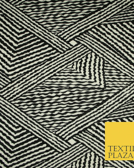 Black & White Striped Crinkle Pleated Herringbone Cuts Stretch Dress Fabric 4191