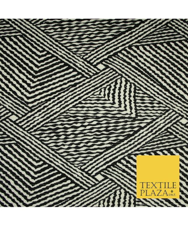Black & White Striped Crinkle Pleated Herringbone Cuts Stretch Dress Fabric 4191
