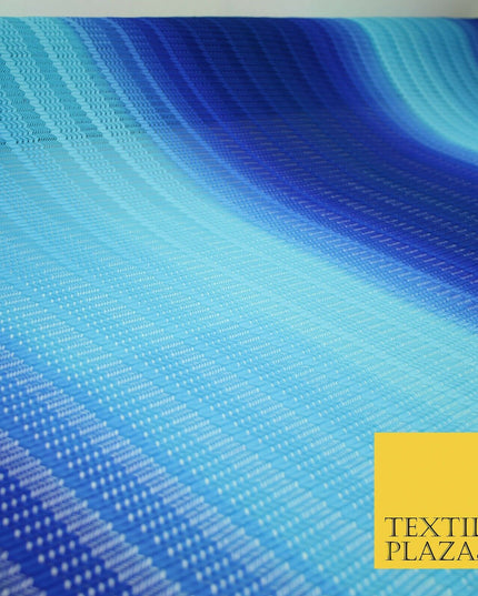 Blue Shaded Ombre Crinkle Pleated Zig Zag Cutwork Stretch Dress Fabric 4192