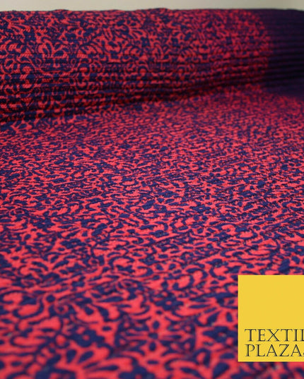 Pink Purple Swirls Crinkle Pleated Herringbone Cuts Stretch Dress Fabric 4193
