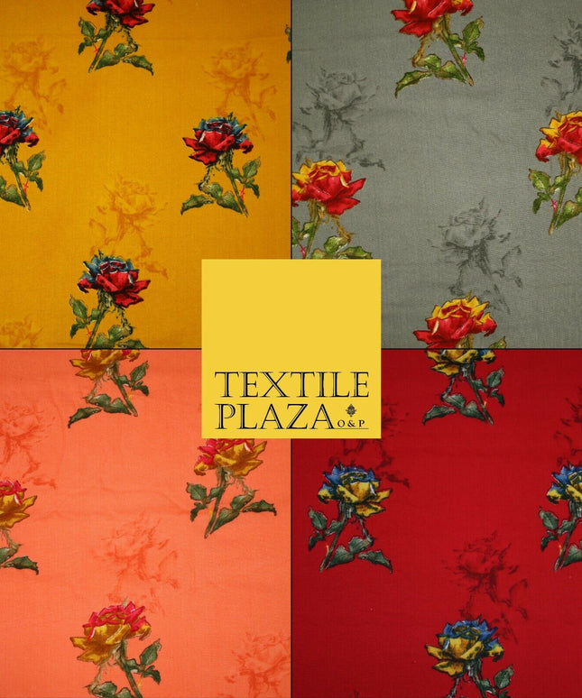 Premium Soft Falling Artsy Roses 100% Rayon Viscose Dress Print Fabric Craft 43"