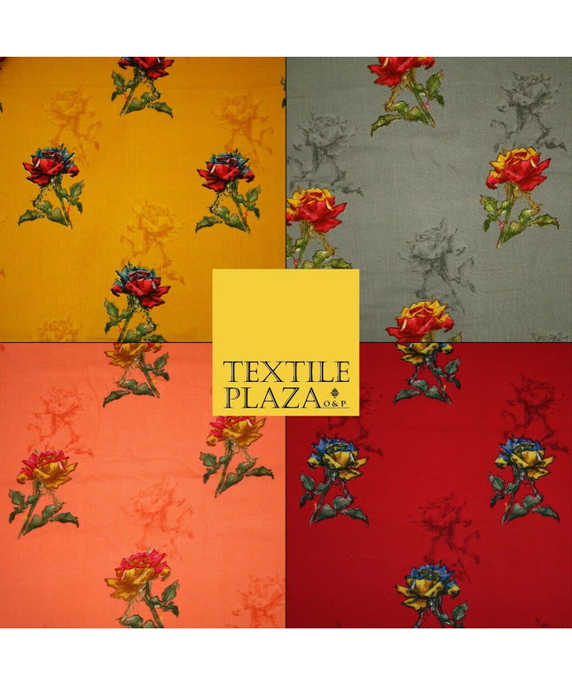 Premium Soft Falling Artsy Roses 100% Rayon Viscose Dress Print Fabric Craft 43"