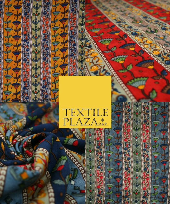 Premium Soft Striped African Floral 100% Rayon Viscose Dress Print Fabric Craft