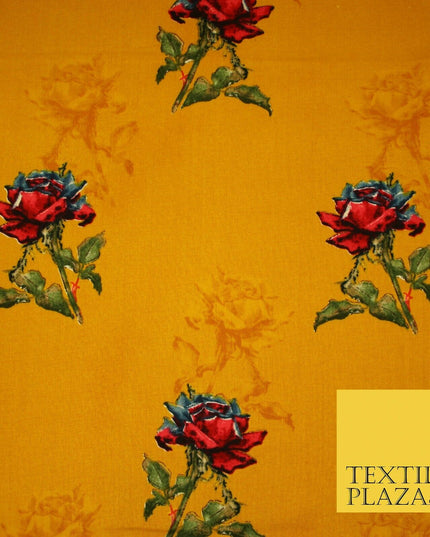 Premium Soft Falling Artsy Roses 100% Rayon Viscose Dress Print Fabric Craft 43"