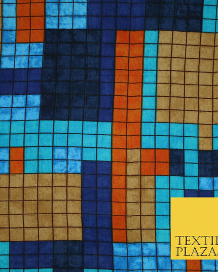 Premium Squares Check Blocks Soft 100% Rayon Viscose Dress Print Fabric Craft