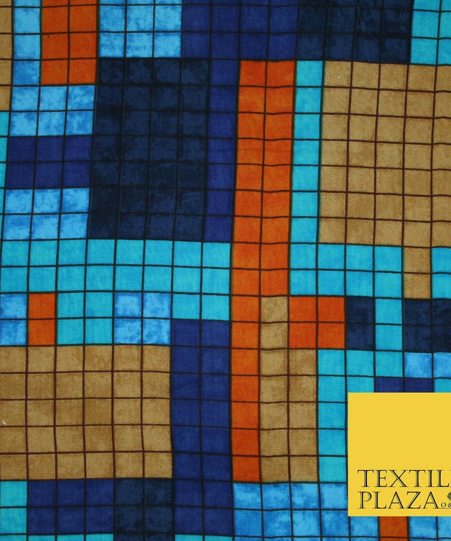 Premium Squares Check Blocks Soft 100% Rayon Viscose Dress Print Fabric Craft