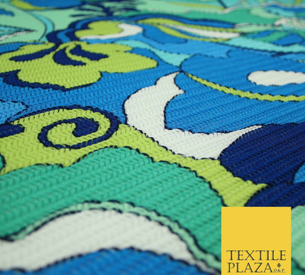 Colourful Wacky Abstract Crinkle Pleated Herringbone Cuts Stretch Dress Fabric