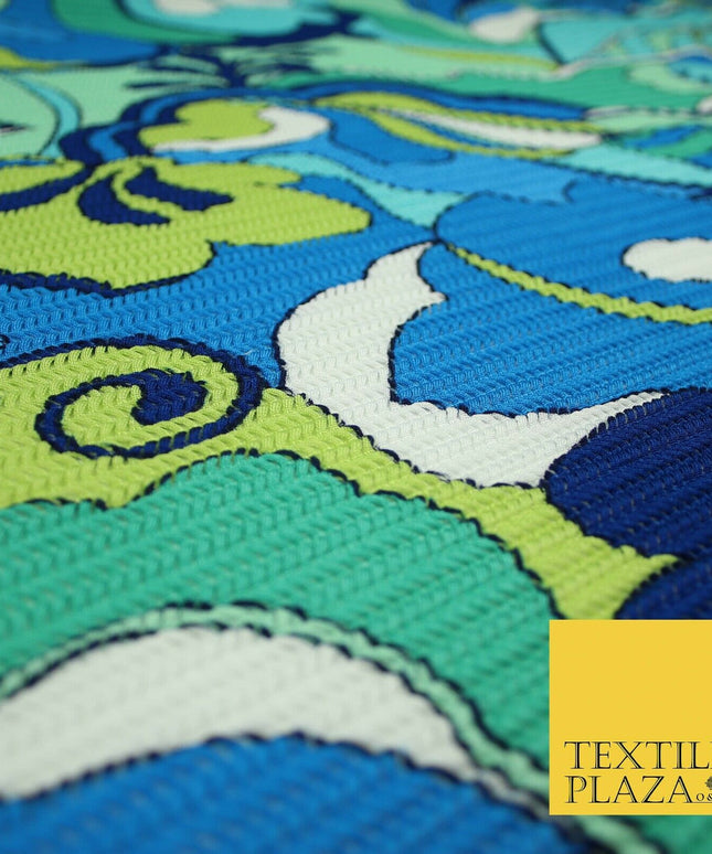 Colourful Wacky Abstract Crinkle Pleated Herringbone Cuts Stretch Dress Fabric