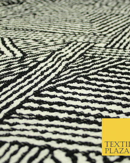 Black & White Striped Crinkle Pleated Herringbone Cuts Stretch Dress Fabric 4191