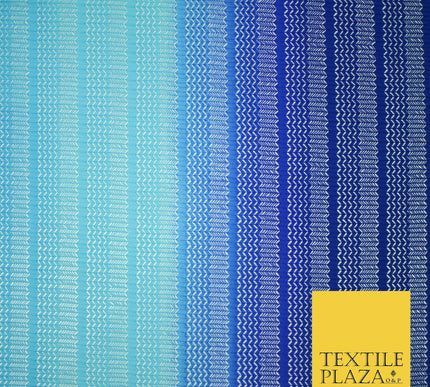 Blue Shaded Ombre Crinkle Pleated Zig Zag Cutwork Stretch Dress Fabric 4192