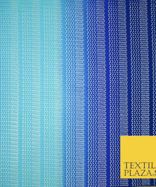 Blue Shaded Ombre Crinkle Pleated Zig Zag Cutwork Stretch Dress Fabric 4192