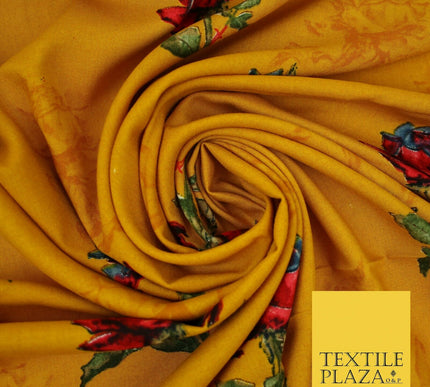 Premium Soft Falling Artsy Roses 100% Rayon Viscose Dress Print Fabric Craft 43"