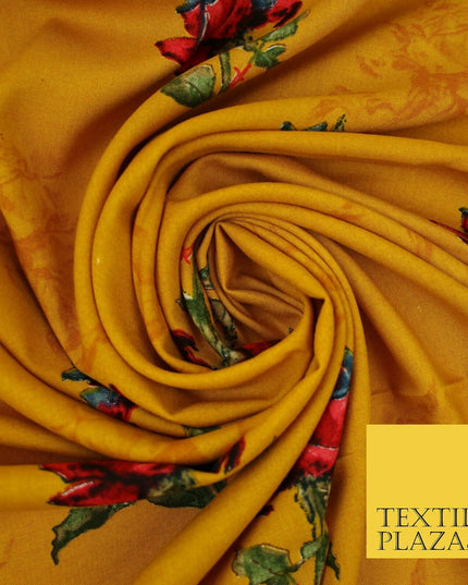 Premium Soft Falling Artsy Roses 100% Rayon Viscose Dress Print Fabric Craft 43"