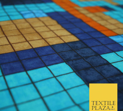 Premium Squares Check Blocks Soft 100% Rayon Viscose Dress Print Fabric Craft