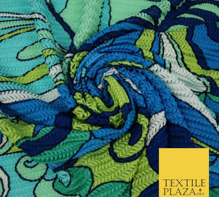 Colourful Wacky Abstract Crinkle Pleated Herringbone Cuts Stretch Dress Fabric