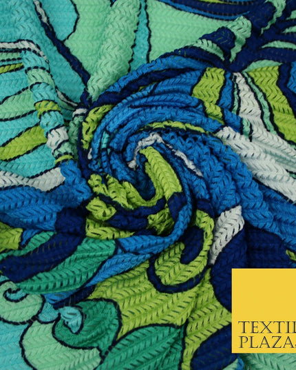 Colourful Wacky Abstract Crinkle Pleated Herringbone Cuts Stretch Dress Fabric