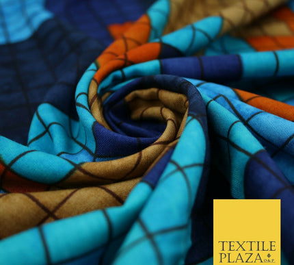 Premium Squares Check Blocks Soft 100% Rayon Viscose Dress Print Fabric Craft