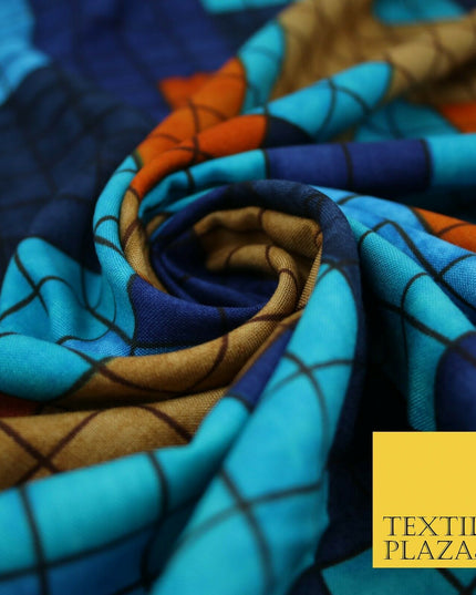 Premium Squares Check Blocks Soft 100% Rayon Viscose Dress Print Fabric Craft