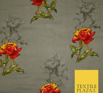 Premium Soft Falling Artsy Roses 100% Rayon Viscose Dress Print Fabric Craft 43"