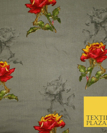 Premium Soft Falling Artsy Roses 100% Rayon Viscose Dress Print Fabric Craft 43"