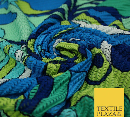Colourful Wacky Abstract Crinkle Pleated Herringbone Cuts Stretch Dress Fabric
