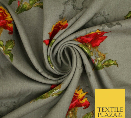 Premium Soft Falling Artsy Roses 100% Rayon Viscose Dress Print Fabric Craft 43"