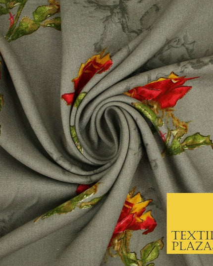 Premium Soft Falling Artsy Roses 100% Rayon Viscose Dress Print Fabric Craft 43"