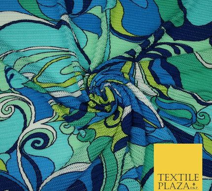Colourful Wacky Abstract Crinkle Pleated Herringbone Cuts Stretch Dress Fabric
