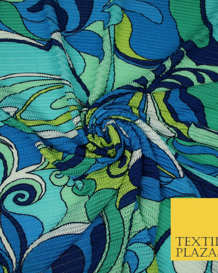 Colourful Wacky Abstract Crinkle Pleated Herringbone Cuts Stretch Dress Fabric
