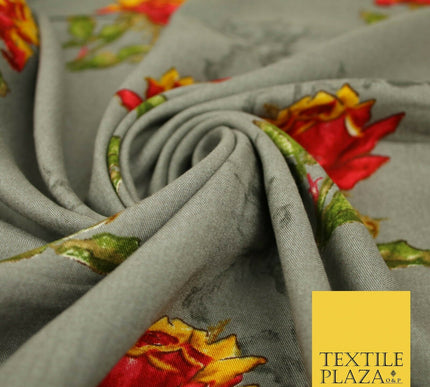 Premium Soft Falling Artsy Roses 100% Rayon Viscose Dress Print Fabric Craft 43"
