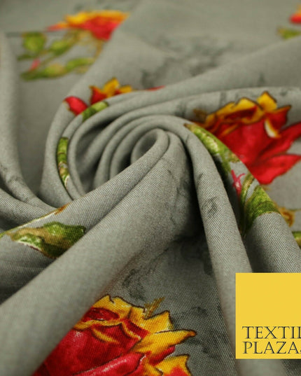 Premium Soft Falling Artsy Roses 100% Rayon Viscose Dress Print Fabric Craft 43"