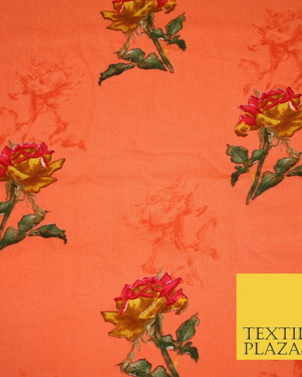 Premium Soft Falling Artsy Roses 100% Rayon Viscose Dress Print Fabric Craft 43"