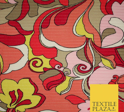 Colourful Wacky Abstract Crinkle Pleated Herringbone Cuts Stretch Dress Fabric