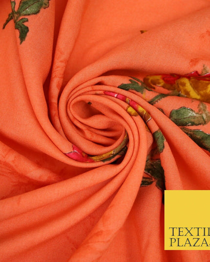 Premium Soft Falling Artsy Roses 100% Rayon Viscose Dress Print Fabric Craft 43"