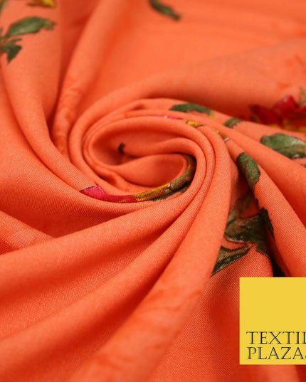 Premium Soft Falling Artsy Roses 100% Rayon Viscose Dress Print Fabric Craft 43"