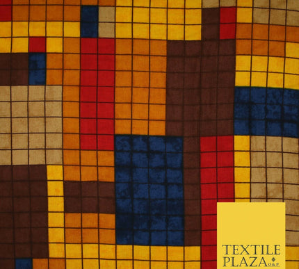 Premium Squares Check Blocks Soft 100% Rayon Viscose Dress Print Fabric Craft