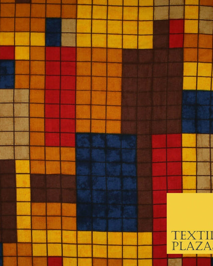 Premium Squares Check Blocks Soft 100% Rayon Viscose Dress Print Fabric Craft