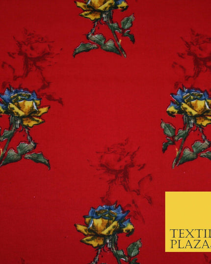 Premium Soft Falling Artsy Roses 100% Rayon Viscose Dress Print Fabric Craft 43"