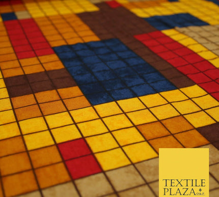 Premium Squares Check Blocks Soft 100% Rayon Viscose Dress Print Fabric Craft