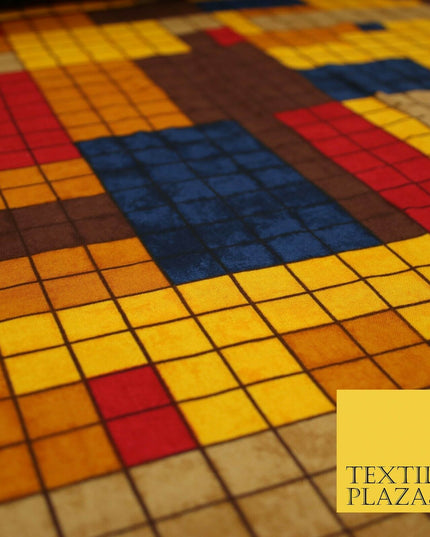 Premium Squares Check Blocks Soft 100% Rayon Viscose Dress Print Fabric Craft