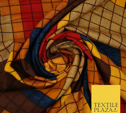 Premium Squares Check Blocks Soft 100% Rayon Viscose Dress Print Fabric Craft