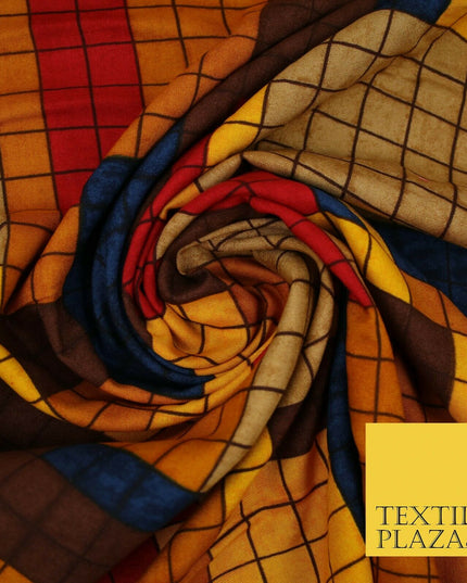 Premium Squares Check Blocks Soft 100% Rayon Viscose Dress Print Fabric Craft