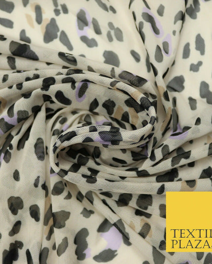 Beige Lilac Leopard Animal Print Printed Power Mesh Net Stretch Fabric 58" 4318