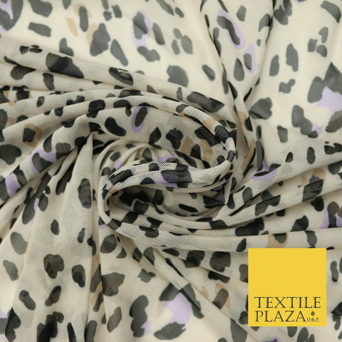 Beige Lilac Leopard Animal Print Printed Power Mesh Net Stretch Fabric 58" 4318