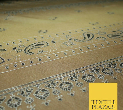 Brown Shaded Metallic Paisley Borders Power Mesh Net Stretch Dress Fabric 4310