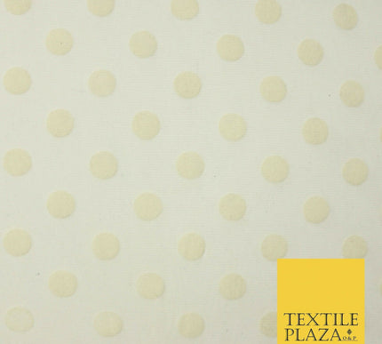 Ivory Cream 2cm Spotted Circle Velour Flocked Power Mesh Net Stretch Fabric 4323