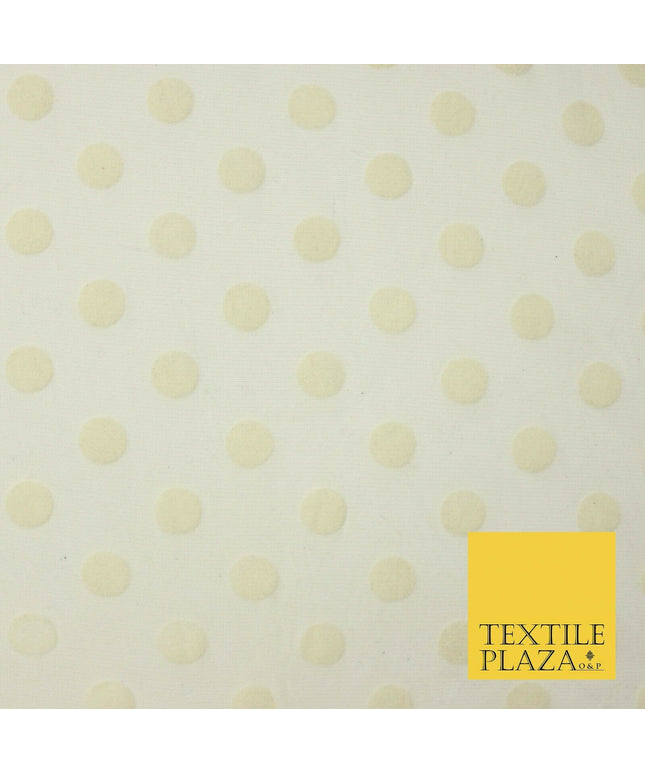 Ivory Cream 2cm Spotted Circle Velour Flocked Power Mesh Net Stretch Fabric 4323
