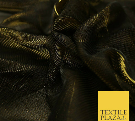 Black Gold Slinky Shiny Sheer Mesh Net Dress Fabric Dancewear 60" Wide 4301